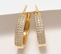 Diamonique Italia Polished & Pave Round 1-1/4" Hoop Earrings, Sterling silver