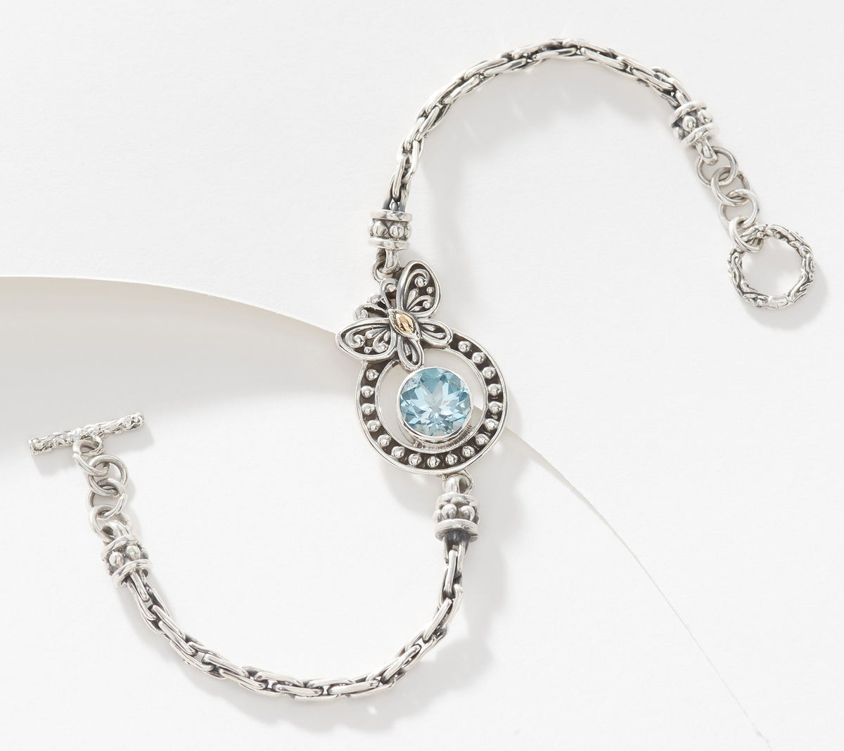 Artisan Crafted Sterling Silver Butterfly Motif Blue Topaz Bracelet 7-1/4"