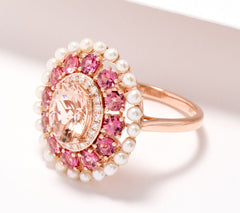 Effy 14k Rose Gold Freshwater Pearl & Morganite Ring, Size 4