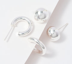 UltraFine 950 Silver Set of Two Stud and Hoop Earrings, Sterling Silver