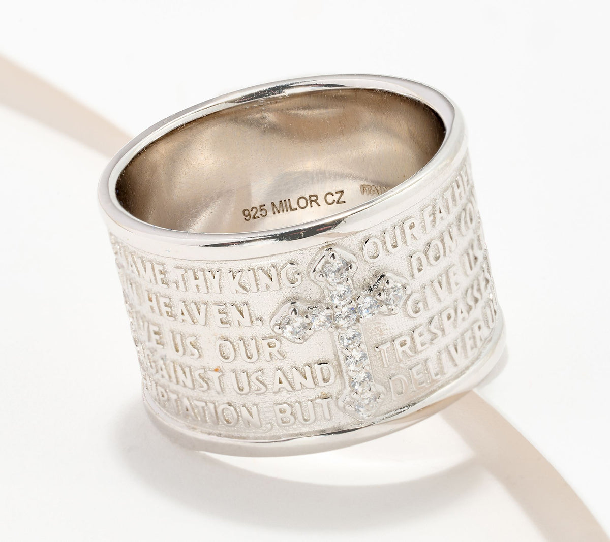 Diamonique Sterling Silver Italia Cigar Band Prayer Ring, Size 12