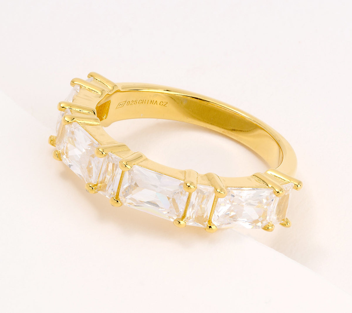 Diamonique Baguette Cut Half Eternity Band Ring, 14K gold-plated Sterling Silver, Size 10