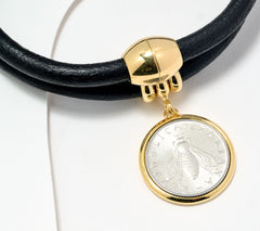David Markstein Sterling Silver Coin & Leather Bracelet or Necklace, Large 7-1/2"