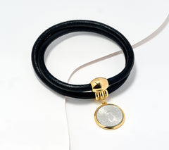 David Markstein Sterling Silver Coin & Leather Bracelet or Necklace, Large 7-1/2"