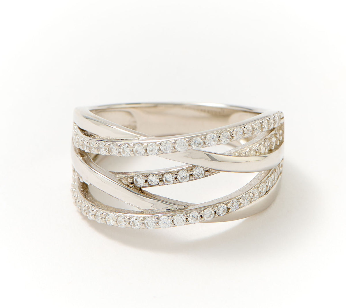 Diamonique Sterling Silver Layers of Love Highway Band Ring, Size 10