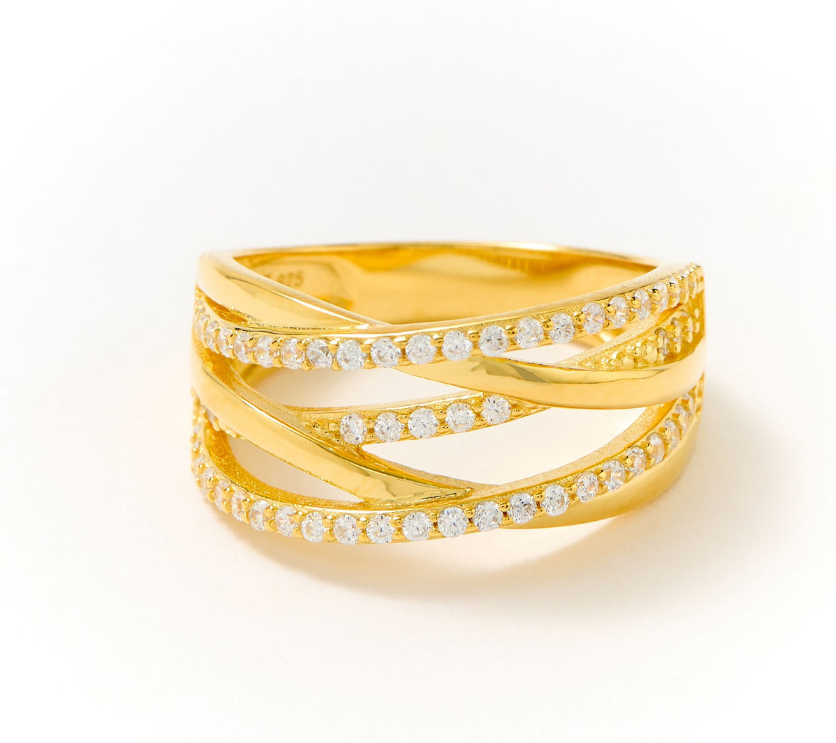 Diamonique Sterling Silver Goldclad Layers of Love Highway Band Ring, Size 10