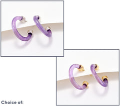 Affinity Gems Carved Opaque Amethyst Gemstone 3/4" Gold-Over SS Hoop Earrings