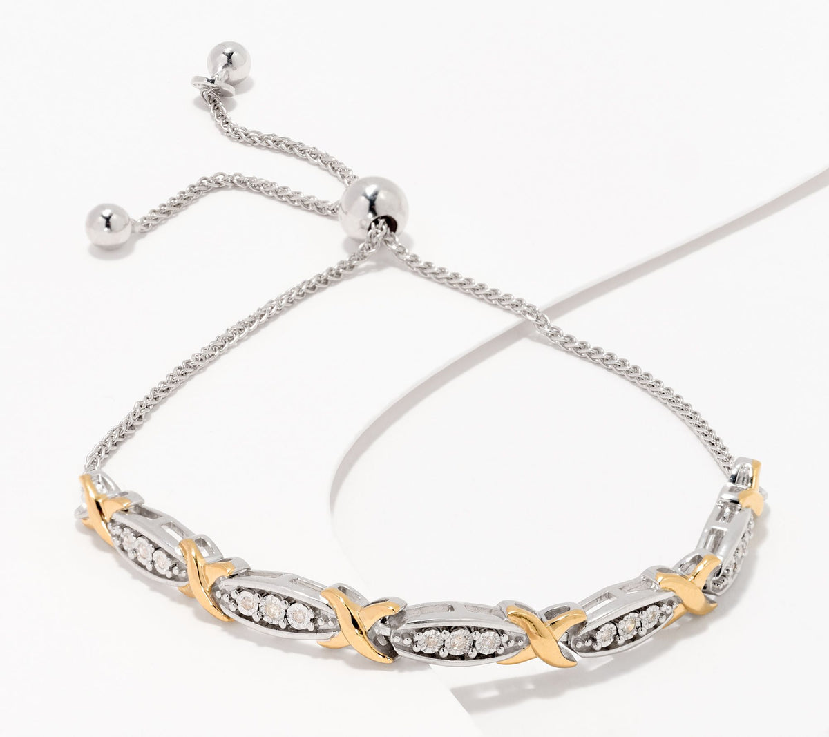 Affinity Sterling Silver 14K Goldclad Bolo Bracelet, 0.10cttw, Adjustable
