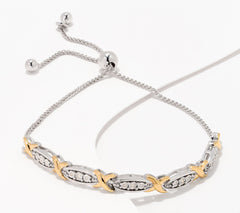 Affinity Sterling Silver 14K Goldclad Bolo Bracelet, 0.10cttw, Adjustable