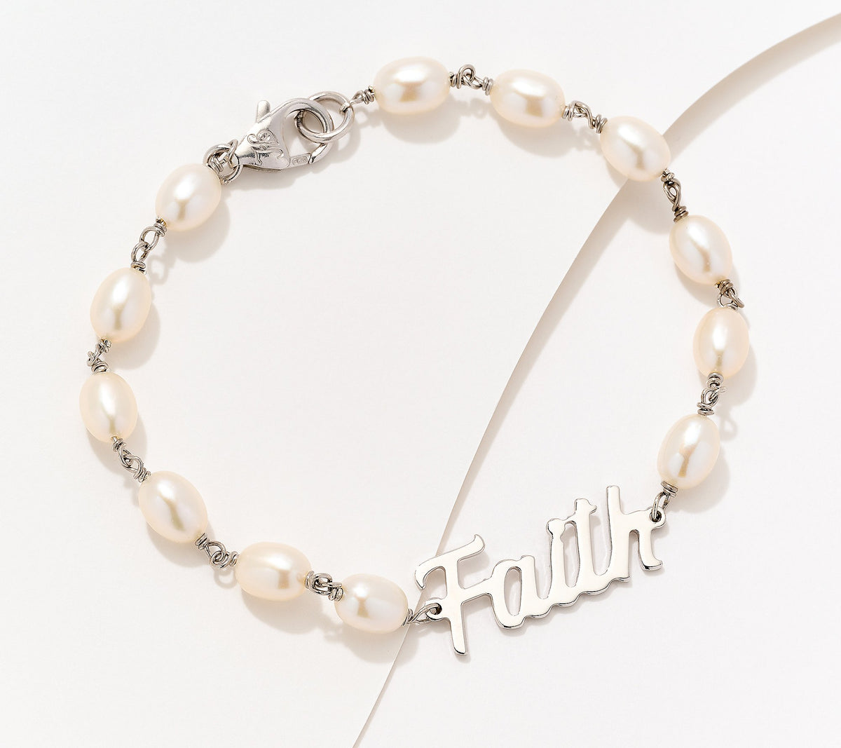 Honora Cultured Pearl Sterling Ssilver Inspirational Faith Bracelet Small