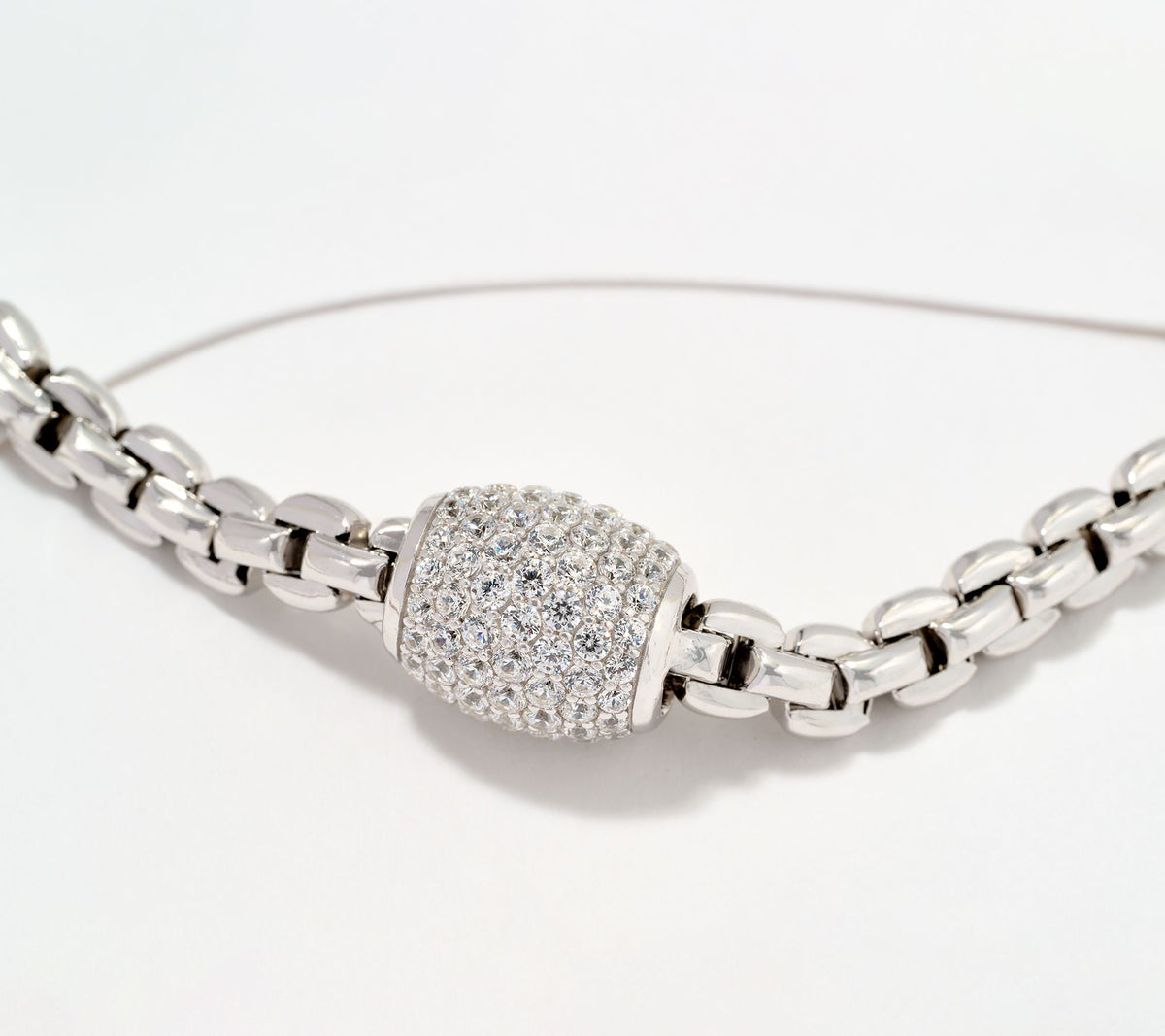Diamonique Sterling Silver Italia  Barrel Chain Link Necklace, 18"