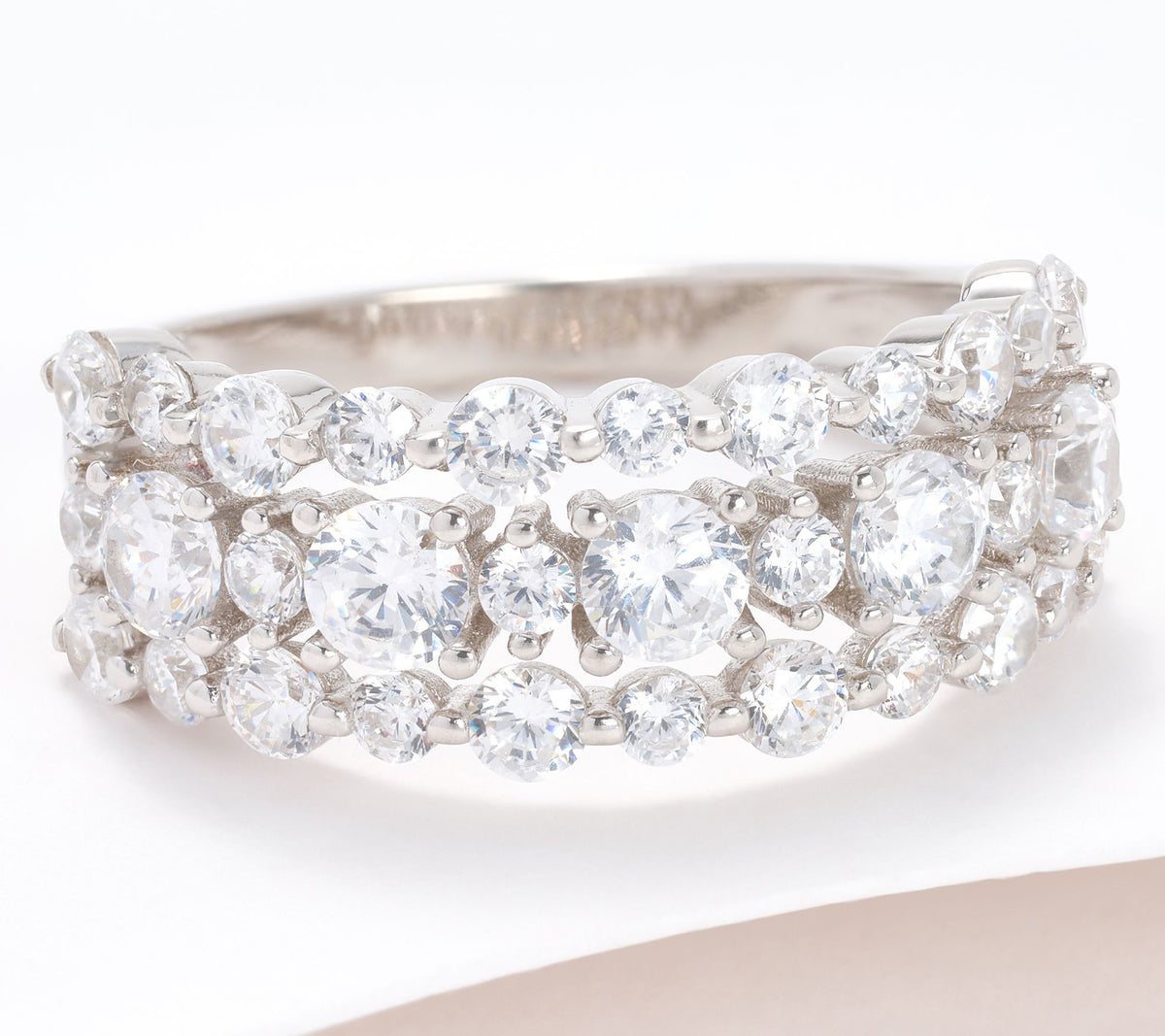 Diamonique Sterling Silver Classics 3-Row Band Ring, 1.95 cttw, Size 4