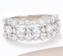 Diamonique Sterling Silver Classics 3-Row Band Ring, 1.95 cttw, Size 4