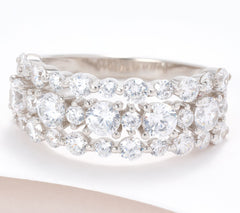 Diamonique Sterling Silver Classics 3-Row Band Ring, 1.95 cttw, Size 4