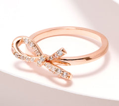 Diamonique Sterling Silver Roseclad Tied to You Round Cut Bow Ring, Size 6