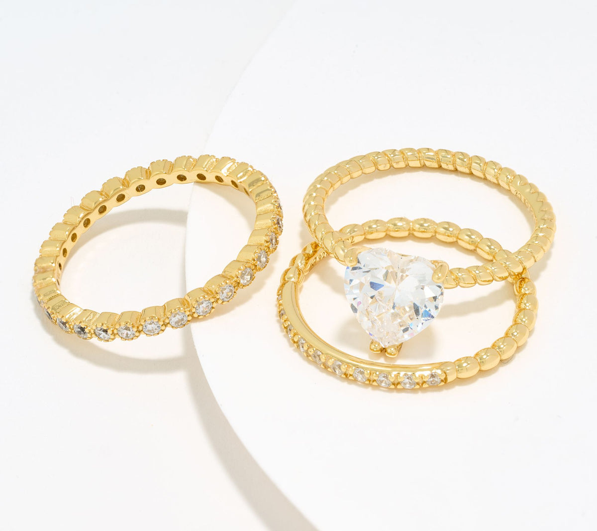Diamonique Gold-Over Sterling Silver Set of Three Heart Rings, Size 8