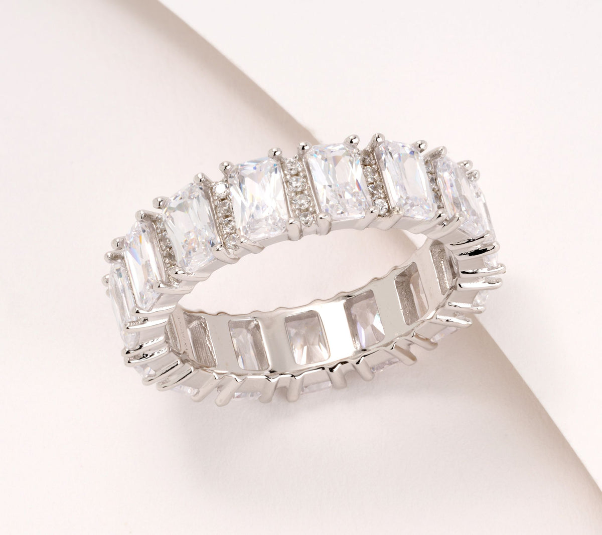 Diamonique Sterling Silver Classics Emerald-Cut Band Ring, Size 9