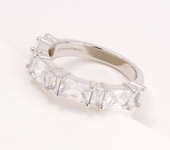 Diamonique Sterling Silver Baguette Cut Half Eternity Band Ring,Size 8