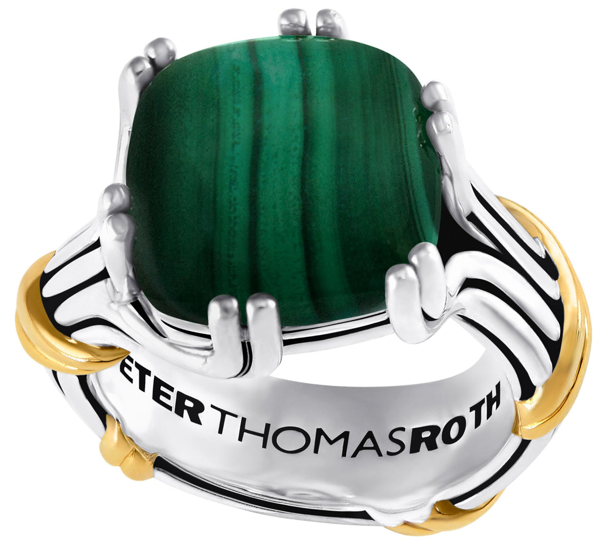 Peter Thomas Roth Bonbon Sterling & 18K Clad Malachite Ring Size 5