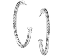 JAI Sterling Silver 1-1/2" Twisted Textured Hoop Earrings