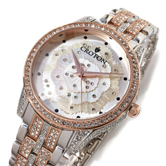 Croton 2-Tone Rose & Silver Mother-Of-Pearl Floral Dial Bracelet Watch Hsn $94.5