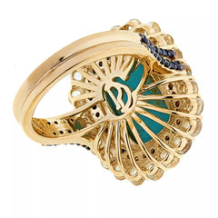 Paul Deasy Gem Kingman Turquoise & Sapphire Halo Ring Size 6 Hsn $130