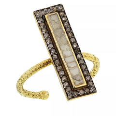 Joya Sterling Silver Goldclad White Polki Diamond Deco Hammered Ring, Size 10