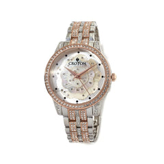 Croton 2-Tone Rose & Silver Mother-Of-Pearl Floral Dial Bracelet Watch Hsn $94.5