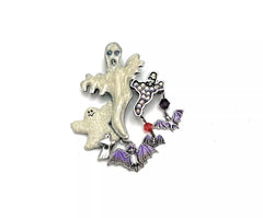 Kirks Folly Silvertone Ghosts & Bats Pin 2-1/2" X 2"