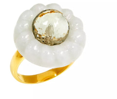 Jade of Yesteryear Sterling Silver Goldclad Jade & Prasiolite Cable Frame Ring, Size 6
