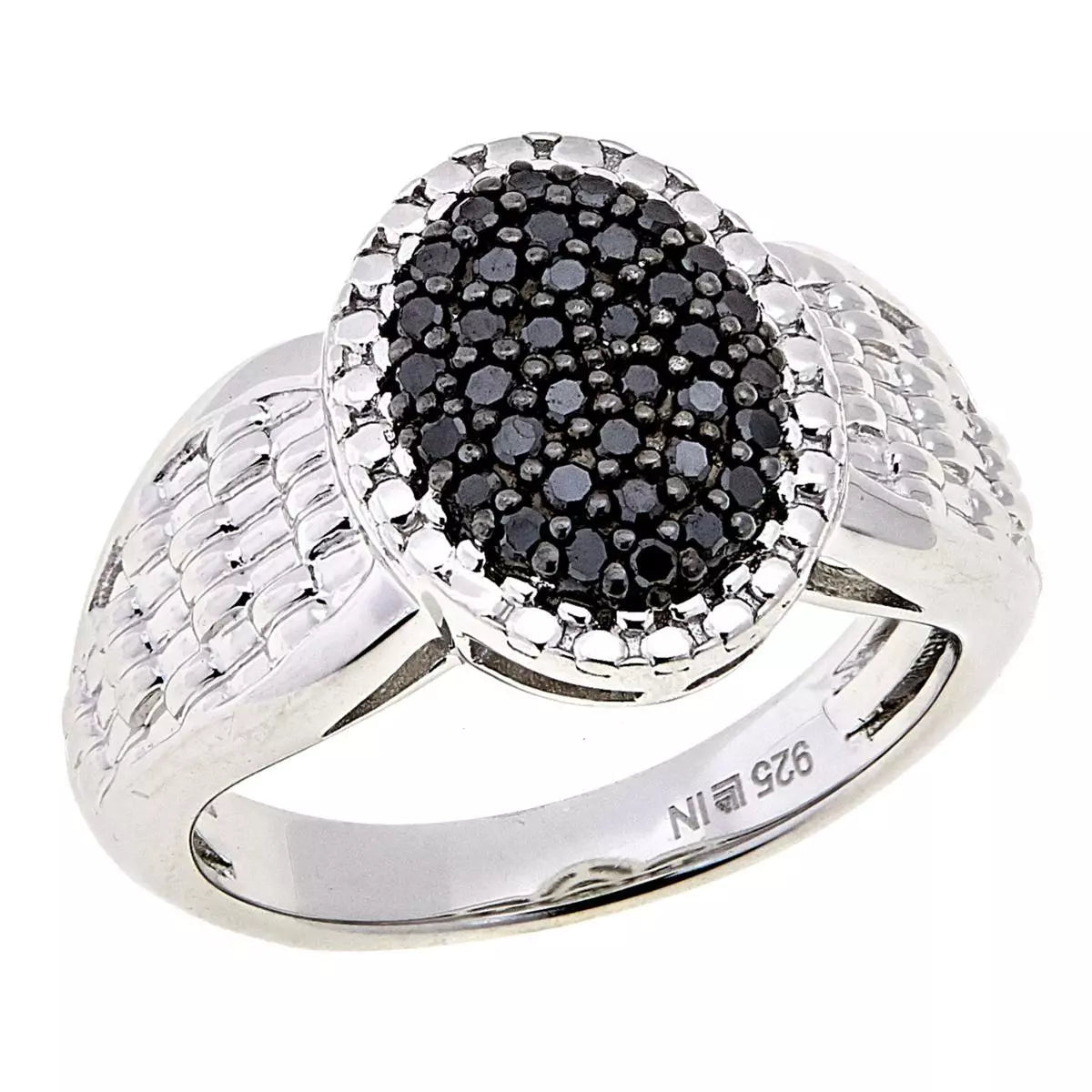 HSN Sterling Silver .25ctw Black Diamond Oval Cluster Ring, Size 5