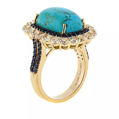Paul Deasy Gem Kingman Turquoise & Sapphire Halo Ring Size 6 Hsn $130
