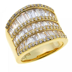 Absolute Sterling Silver Goldclad Cz Baguette & Round Multi-Row Saddle Ring, Size 7